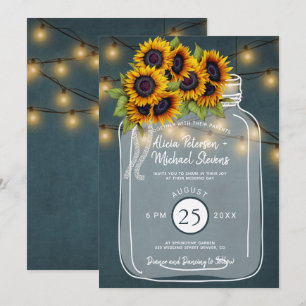 Rustic country chalkboard sunflowers wedding invitation