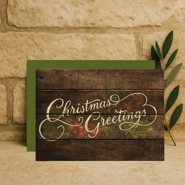 Rustic Country Charming Wooden Painted Christmas Holiday Card (Creator Uploaded)