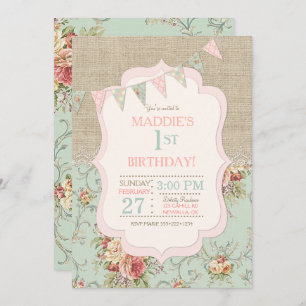 Rustic Country Chic Burlap Lace Shabby Floral Invitation