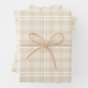 Rustic Country Chic Cream Plaid, Dots & Stripes Wrapping Paper Sheet