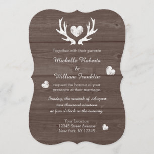 Rustic country chic deer antler wedding invitation