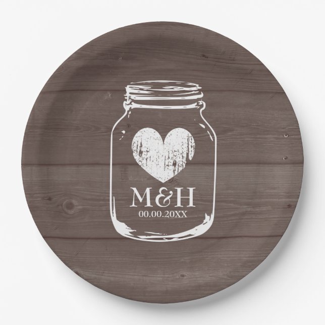 Rustic country chic mason jar wedding party plates (Front)