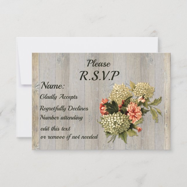 Rustic Country Chic, Old Wood and Flowers RSVP (Front)
