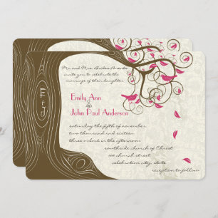 Rustic Country Chic Tree Pink Birds Weddings Invitation