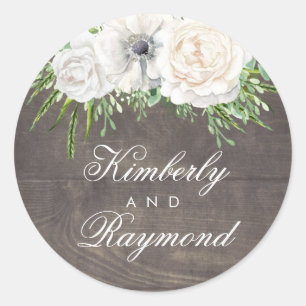 Rustic Country Chic   White Flowers Barn Wedding Classic Round Sticker