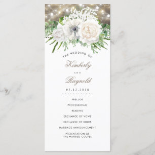 Rustic Country Chic White Flowers Wedding Programs Programme