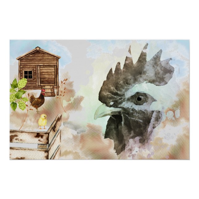 *~*Rustic Country Chicken Coop Hen Farm House Chic Poster (Front)