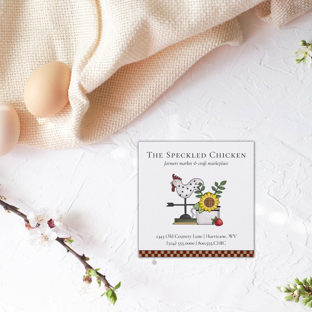 Rustic Country Chicken Rooster QR code  Square Bus Square Business Card (Creator Uploaded)