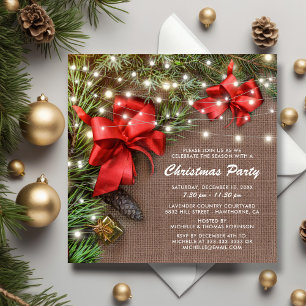 Rustic Country Christmas Bow Holiday Party Invitation