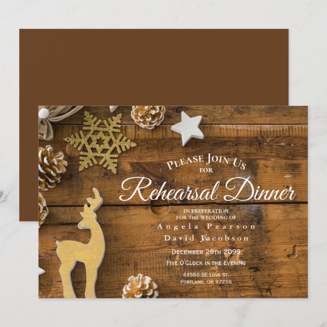  Rustic Country Christmas Deer Rehearsal Dinner Invitation (Front/Back)