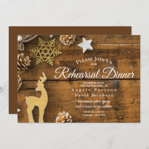 Rustic Country Christmas Deer Rehearsal Dinner Invitation