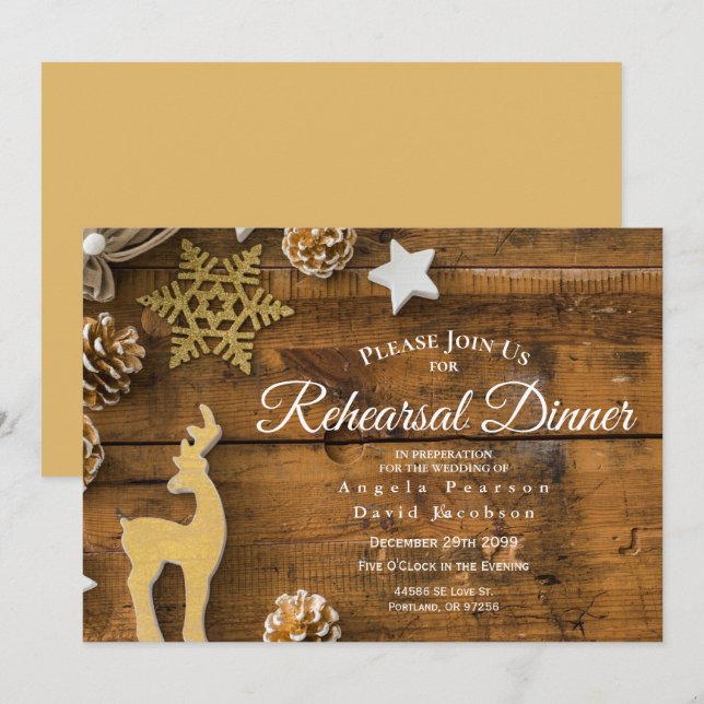  Rustic Country Christmas Deer Rehearsal Dinner Invitation (Front/Back)