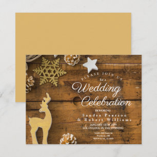  Rustic Country Christmas Deer Star Wedding Invitation