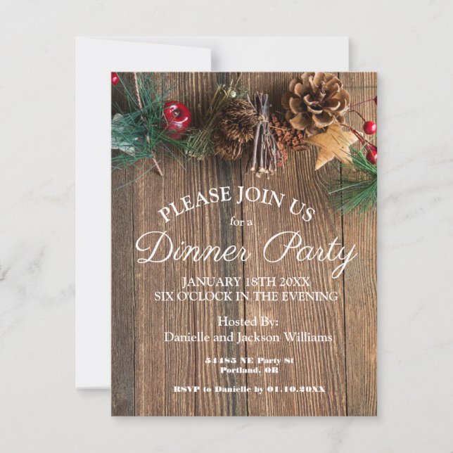 Rustic Country Christmas Dinner Party Invitation (Front)