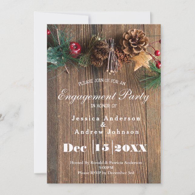 Rustic Country Christmas Engagement Party Invitation (Front)