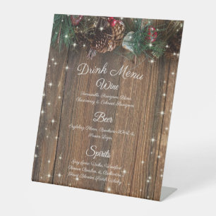 Rustic Country Christmas Garland w Cinnamon & Pine Pedestal Sign