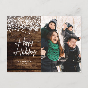 Rustic Country Christmas Glowing Lights Photo Holiday Postcard