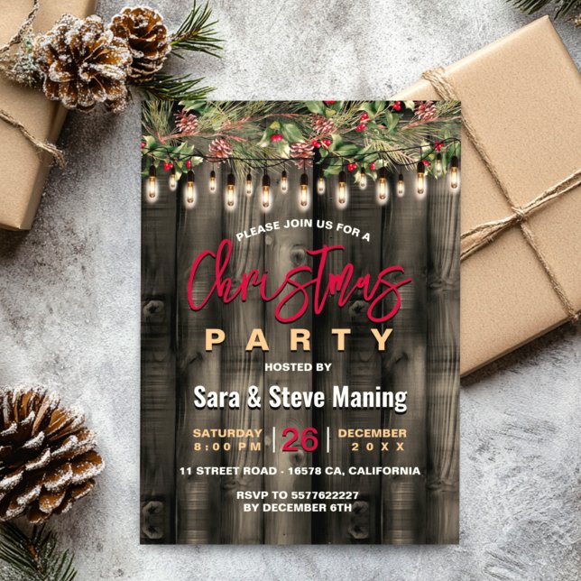 Rustic Country Christmas greenery Holiday party  Invitation (Creator Uploaded)