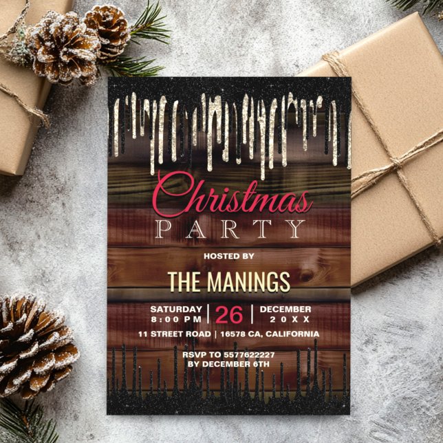 Rustic Country Christmas Holiday black gold  Invitation (Creator Uploaded)