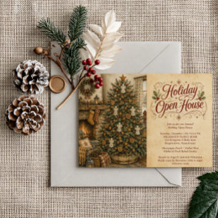 Rustic Country Christmas Holiday Open House  Invitation