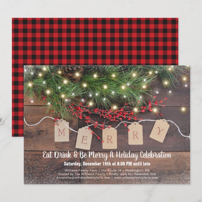 Rustic Country Christmas Holiday Party Invitation (Front/Back)