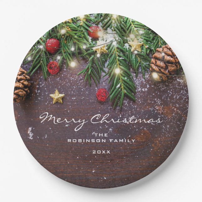 Rustic Country Christmas Holiday Party Paper Plate (Front)
