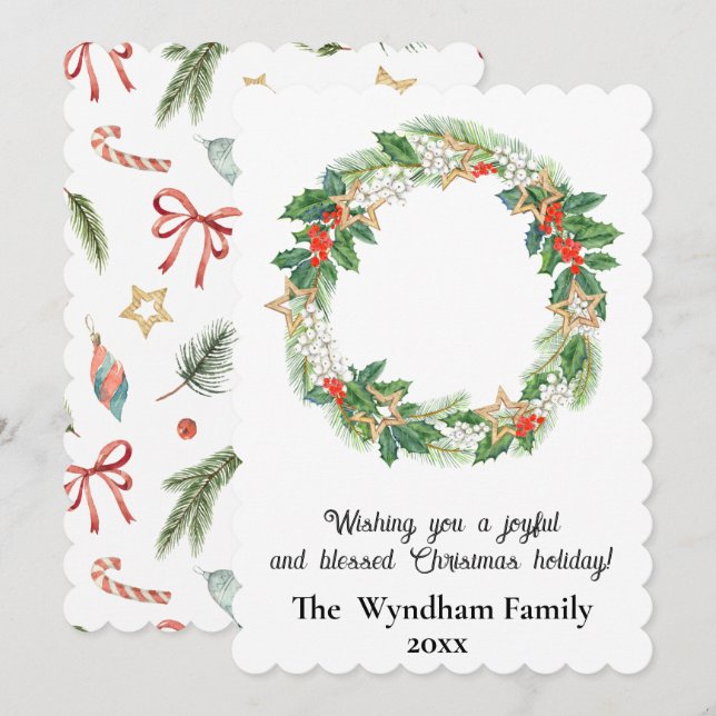 Rustic Country Christmas Holiday Wreath Non Photo (Front/Back)