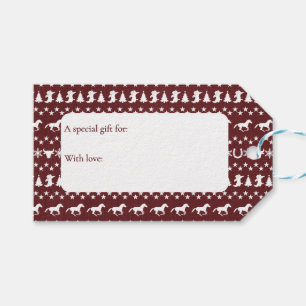 Rustic Country Christmas Horse Pattern Red Gift Tags