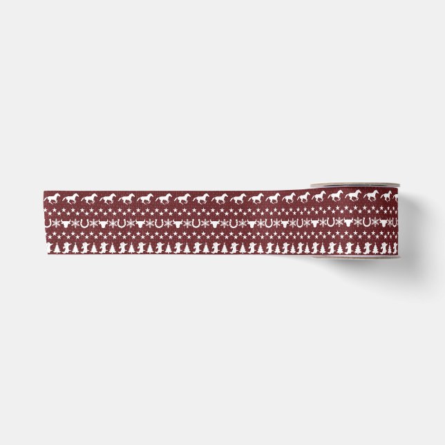 Rustic Country Christmas Horse Pattern Red Satin Ribbon (Front)