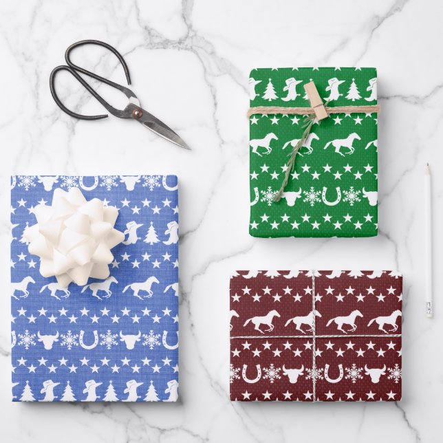 Rustic Country Christmas Horse Pattern Wrapping Paper Sheet (Front)