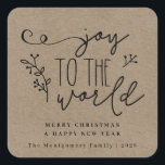 Rustic Country Christmas Kraft Personalised  Square Sticker<br><div class="desc">Rustic Country Christmas Kraft Personalised Sticker.  Sticker  features a rustic Kraft background,  hand lettered typography that reads "Joy to the World." Custom tag  reads "Merry Christmas and Happy New Year",  however you to can edit it to whatever you like. Tag  is personalised with your family name and year.</div>