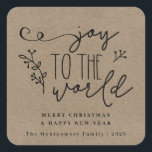 Rustic Country Christmas Kraft Personalised  Square Sticker<br><div class="desc">Rustic Country Christmas Kraft Personalised Sticker.  Sticker  features a rustic Kraft background,  hand lettered typography that reads "Joy to the World." Custom tag  reads "Merry Christmas and Happy New Year",  however you to can edit it to whatever you like. Tag  is personalised with your family name and year.</div>