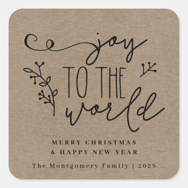 Rustic Country Christmas Kraft Personalised  Square Sticker (Front)