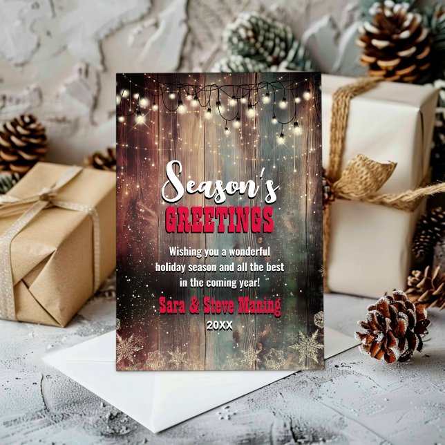 Rustic Country Christmas light snowflakes greeting Holiday Card (Creator Uploaded)
