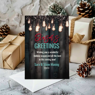 Rustic Country Christmas lights brown Holiday Card
