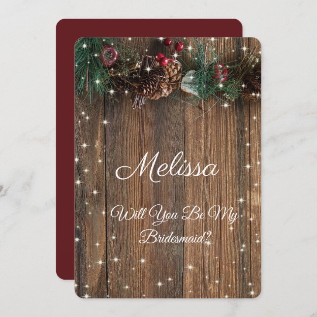 Rustic Country Christmas Pine Garland Wood Snow In Invitation (Front/Back)