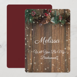 Rustic Country Christmas Pine Garland Wood Snow In Invitation