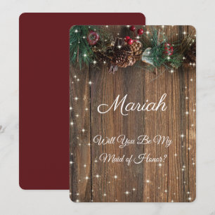Rustic Country Christmas Pine Garland Wood Snow Invitation