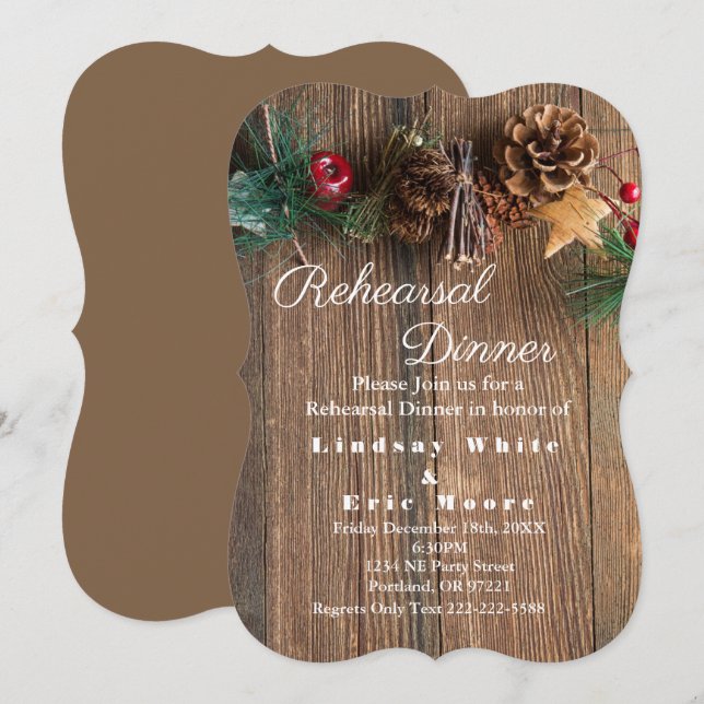 Rustic Country Christmas Rehearsal Dinner Invitation (Front/Back)
