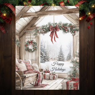 Rustic Country Christmas Scene Happy Holidays Holiday Postcard