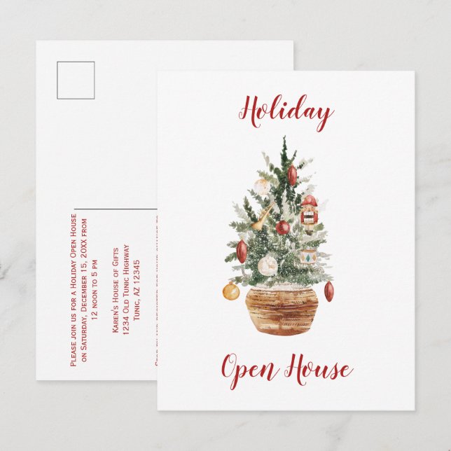 Rustic Country Christmas Tree Open House Party Postcard (Front/Back)