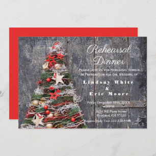 Rustic Country Christmas Tree Rehearsal Dinner Invitation