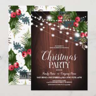 Rustic Country Christmas Twinkle Lights Party Invitation