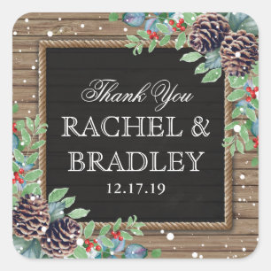 Rustic Country Christmas Winter Wedding Favour Square Sticker
