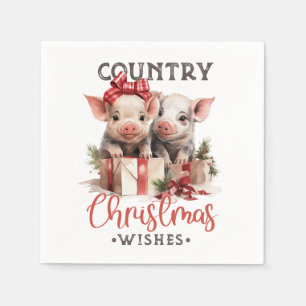 Rustic Country Christmas Wishes Cute Pig Napkin