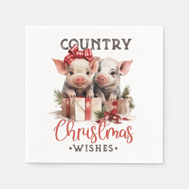 Rustic Country Christmas Wishes Cute Pig Napkin (Front)
