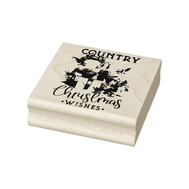 Rustic Country Christmas Wishes Cute Pig Rubber Stamp (Stamp)