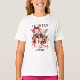 Rustic Country Christmas Wishes Cute Pig T-Shirt