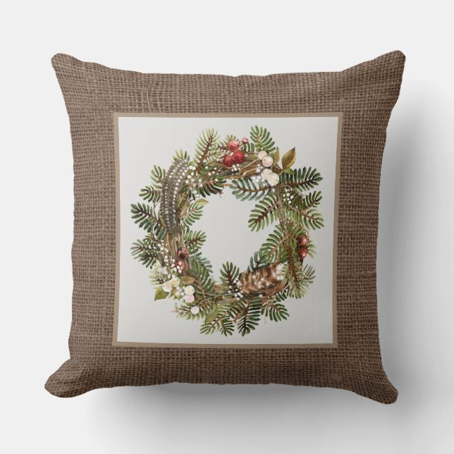 Rustic Country Christmas wreath Holiday Cushion (Front)