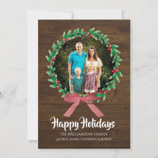 Rustic Country Christmas Wreath Photo Card